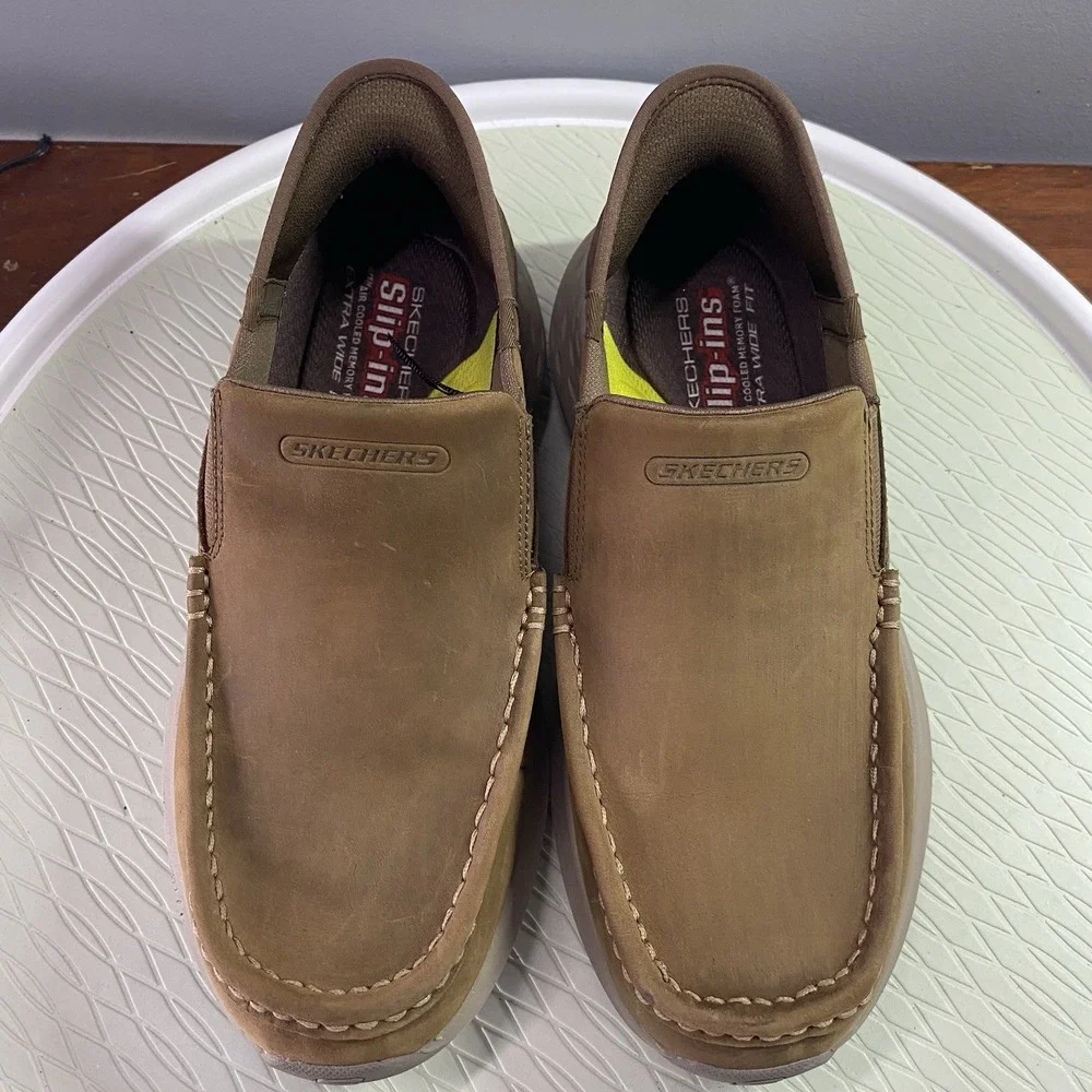 Skechers Men's Brown‎ Leather Parson-Oswin Slip-ins Shoes EXTRA EXTRA WIDE SZ.7